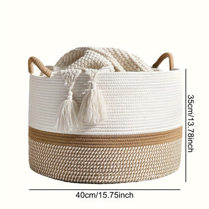 Boho Cotton Storage Basket Woven Laundry Toy Organiser Handles