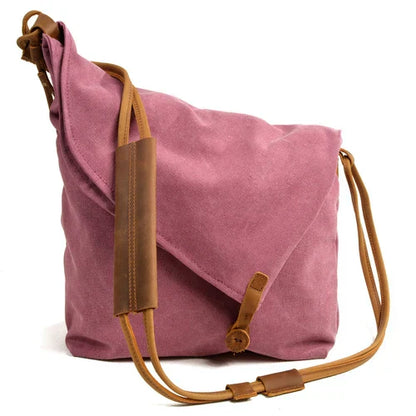 Canvas Shoulder Bag Leather Straps Vintage Casual Crossbody Messenger