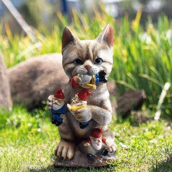 Cat Garden Statue Resin Outdoor Yard Ornament