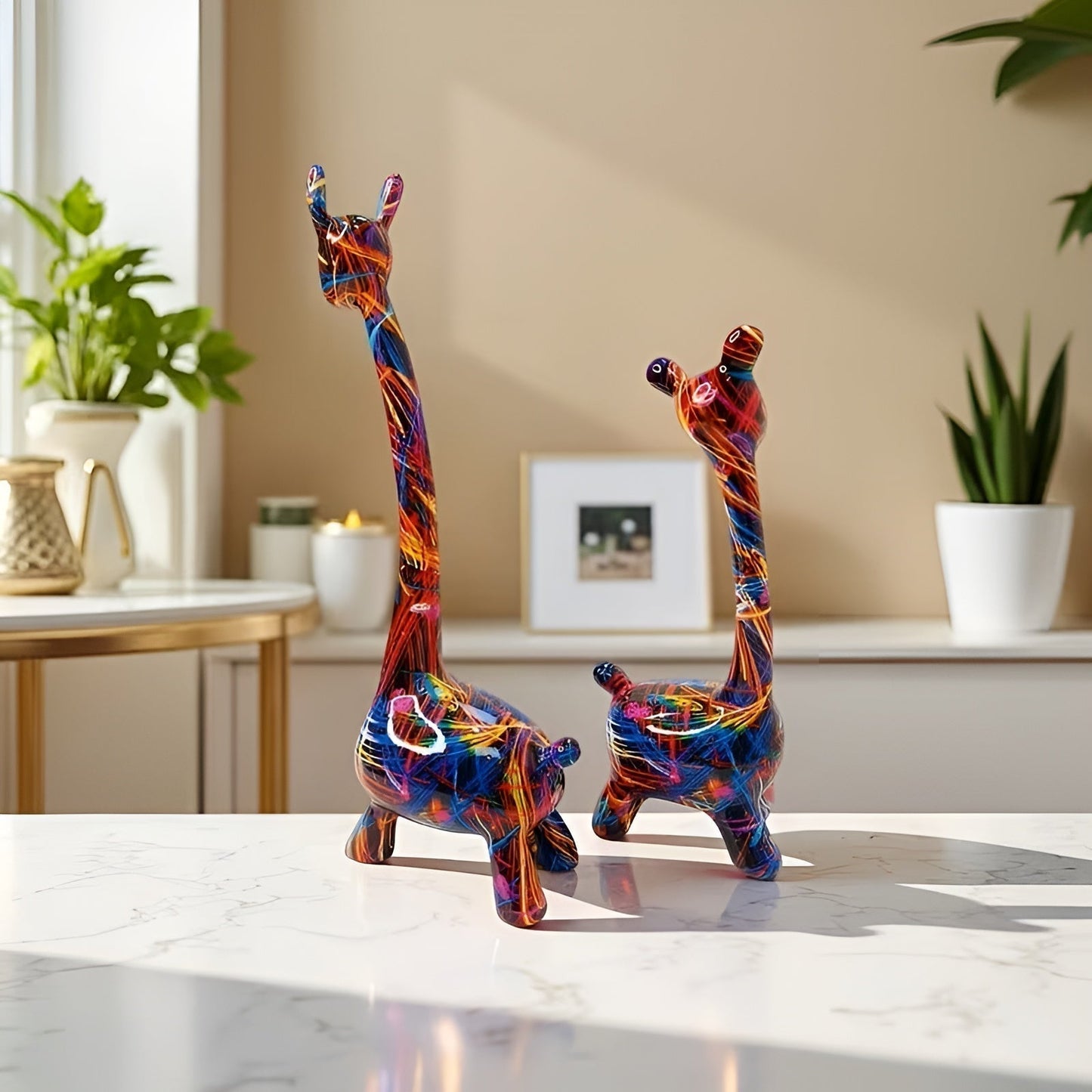 Colorful Giraffe Figurine Modern Resin Animal Décor