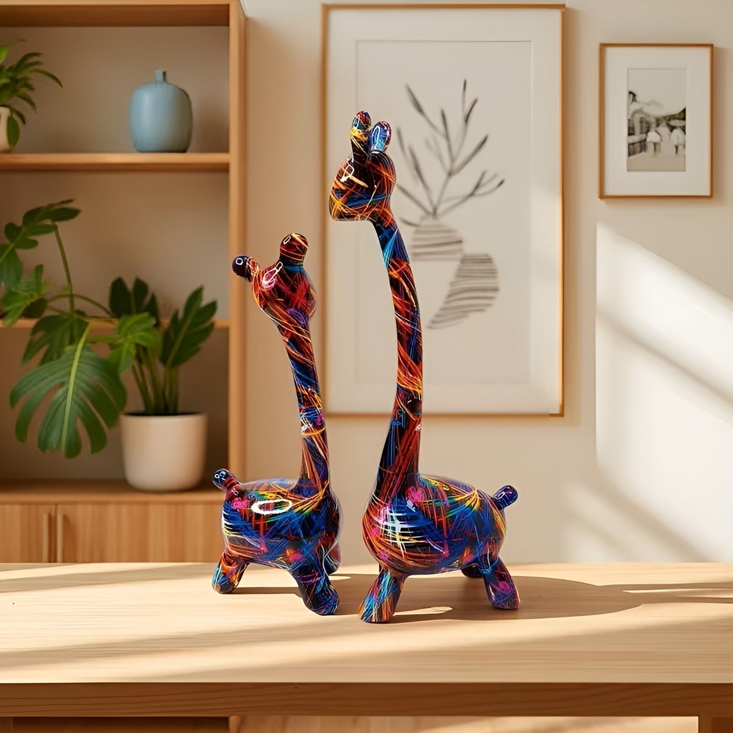 Colorful Giraffe Figurine Modern Resin Animal Décor