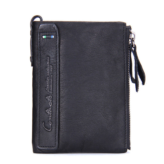 Compact Double Zipper Wallet Leather Card Holder Coin Purse Everyday Organizer