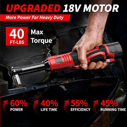 Cordless Electric Ratchet Wrench 3/8 Inch 18V Power Tool With 2 Batteries