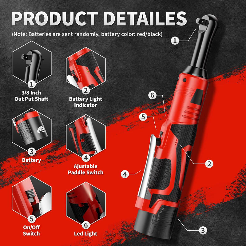Cordless Electric Ratchet Wrench 3/8 Inch 18V Power Tool With 2 Batteries