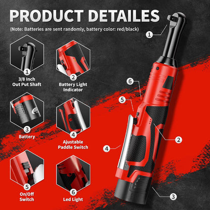 Cordless Electric Ratchet Wrench 3/8 Inch 18V Power Tool With 2 Batteries