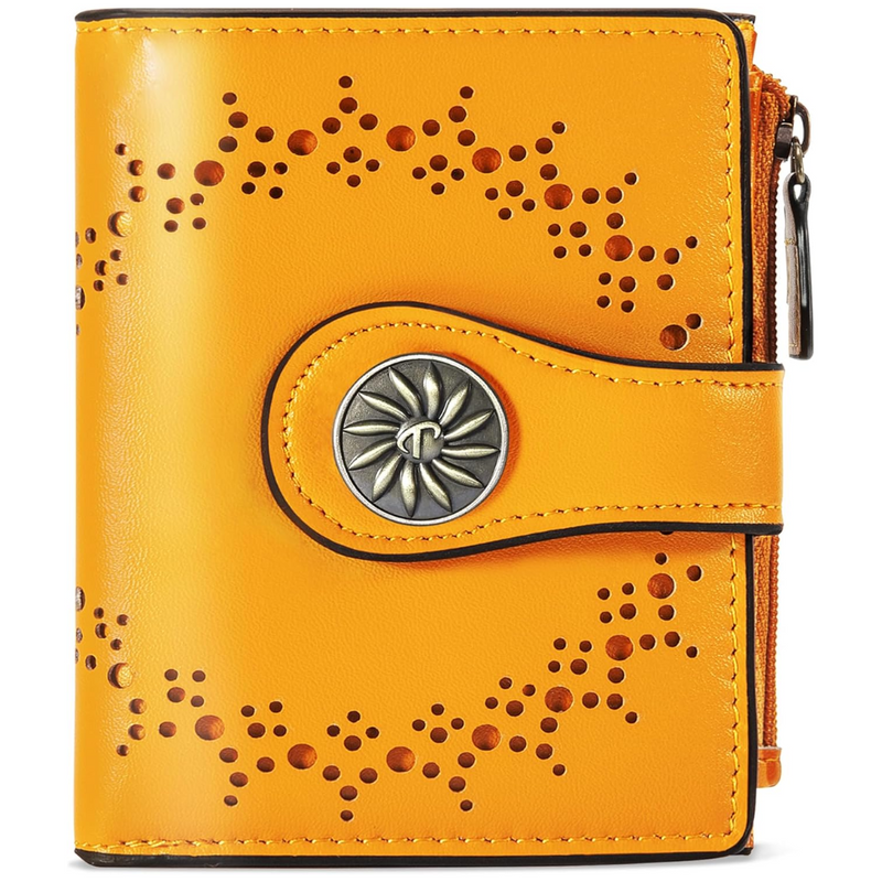 Cut Out Design Wallet with Decorative Metal Snap Button and Zip Coin Pocket