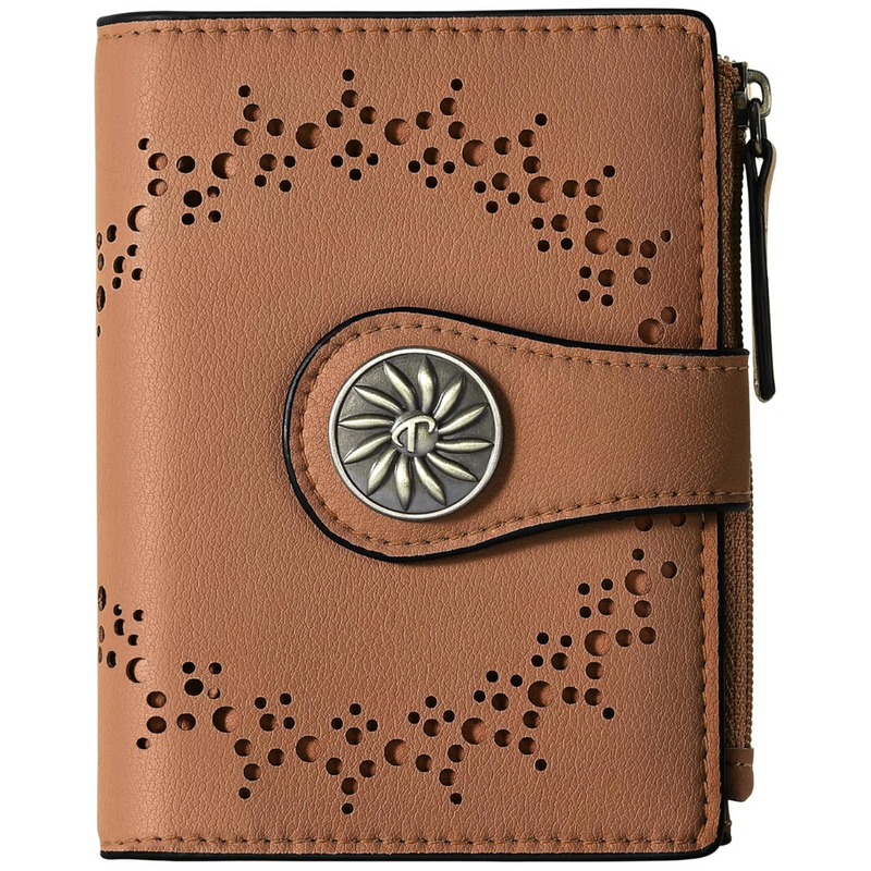 Cut Out Design Wallet with Decorative Metal Snap Button and Zip Coin Pocket