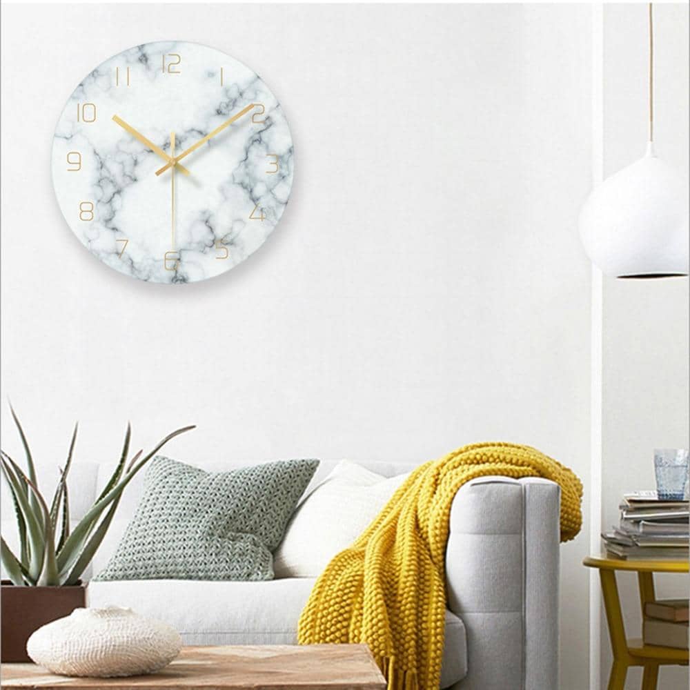 Decorative Marble Effect Wall Clock Silent Modern Round Design