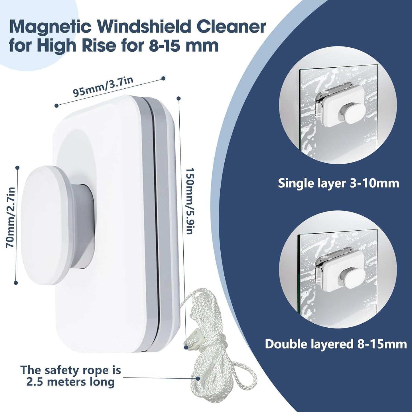 Double-Sided Magnetic Window Cleaner with Safety Rope for Streak-Free Glass