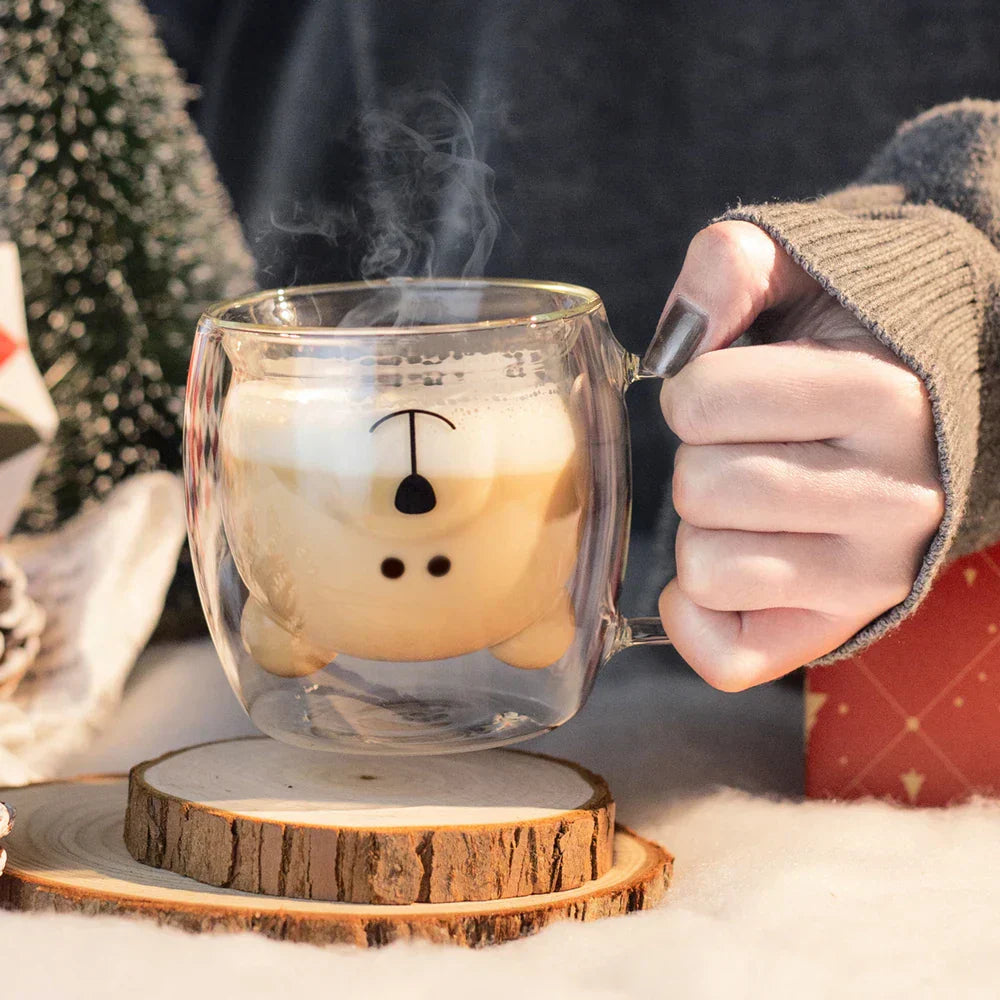 Double Wall Bear Glass Coffee Mug Borosilicate Drink Cup