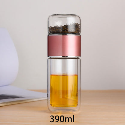 Double Wall Glass Tea Bottle Leakproof Travel Drink Flask