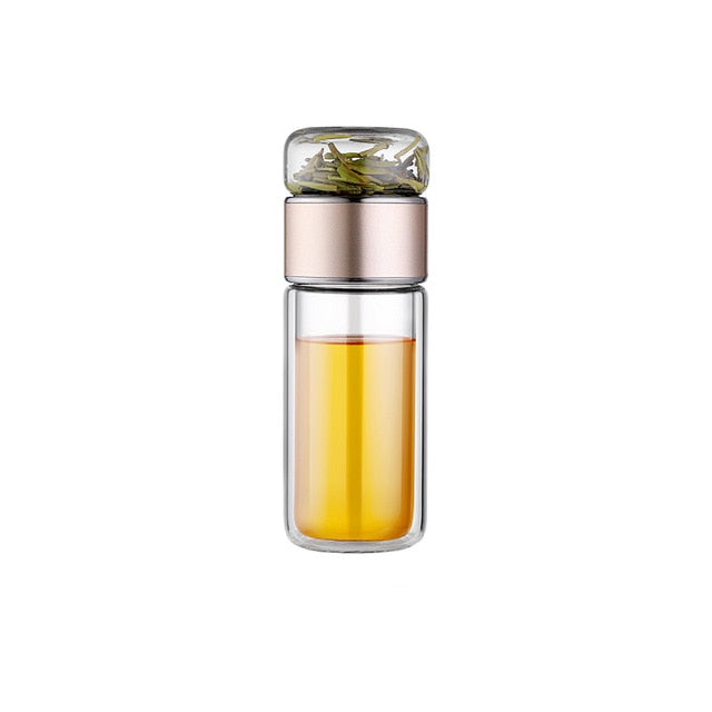 Double Wall Glass Tea Infuser Bottle Borosilicate Large Capacity Leakproof Travel Tea Bottle