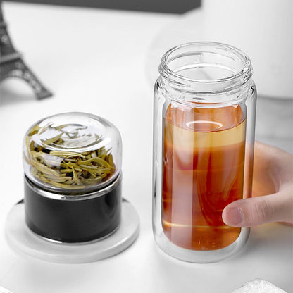 Double Wall Glass Tea Infuser Bottle Borosilicate Large Capacity Leakproof Travel Tea Bottle