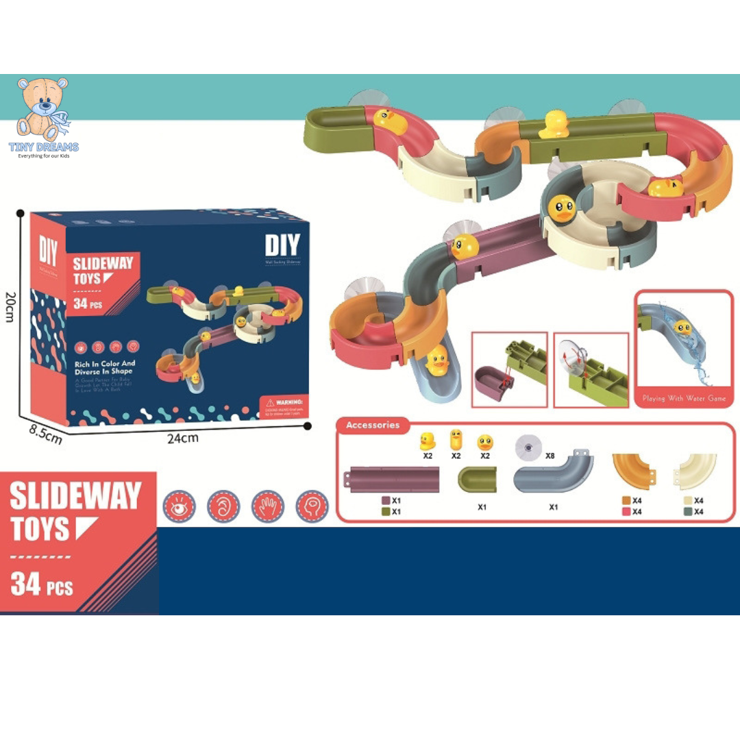 Duck Slide Track Toy Set Kids Building Playset 34 Pieces Creative Toy