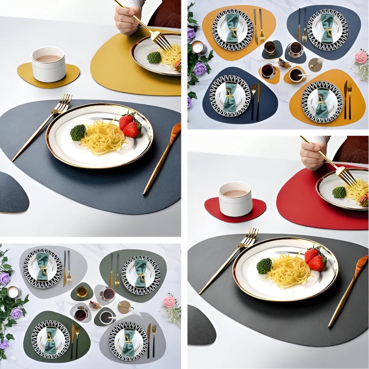 Elegant Durable Reversible Placemats Heat Resistant Non Slip Dining Table Mats
