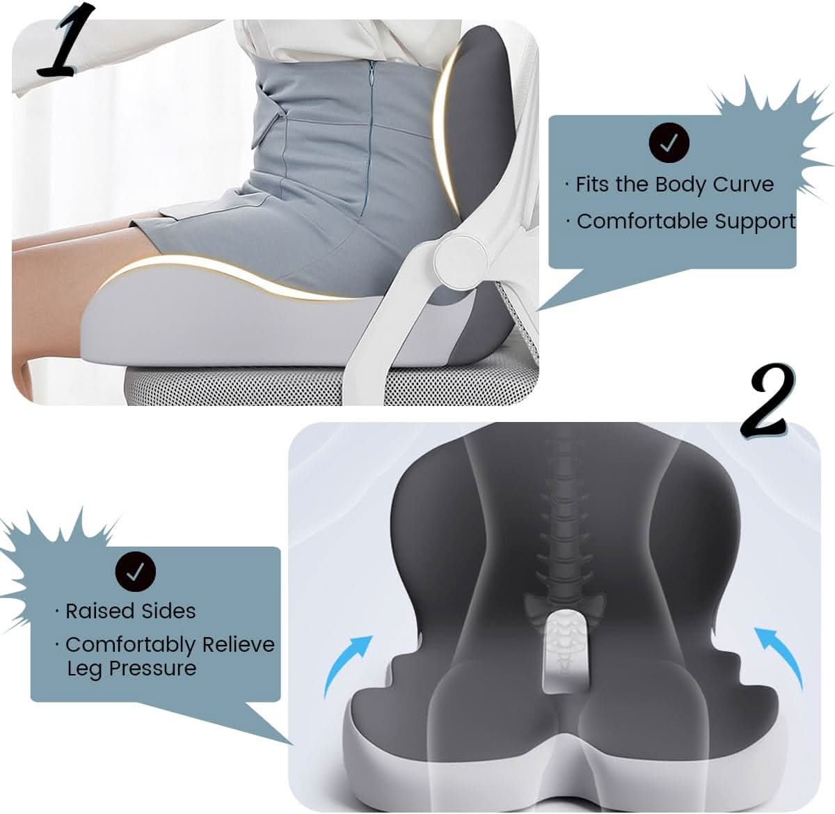 Ergonomic Memory Foam Seat Cushion Office Chair Car Support Cushion