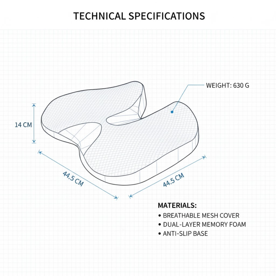 Ergonomic Seat Cushion Memory Foam Chair Pad Pressure Relief