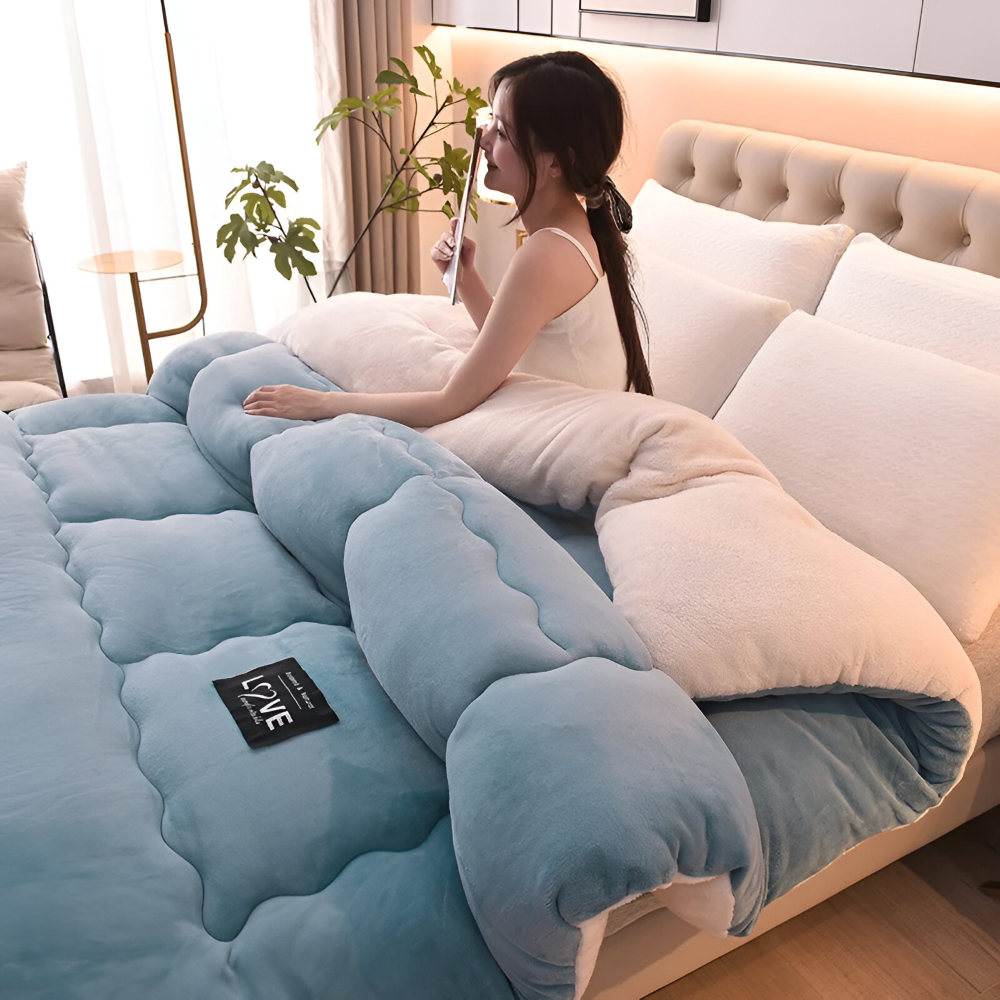 Faux Lamb Wool Winter Duvet Cover Soft Warm Bedding Set