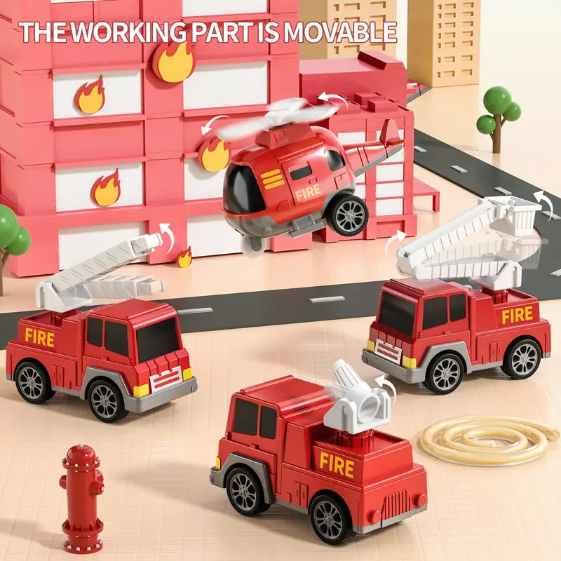 Fire Truck Toy Set Kids Emergency Vehicles Play Set With Sounds