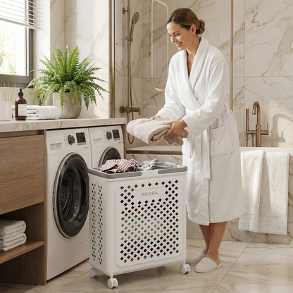 Foldable Laundry Basket With Wheels Space Saving Rolling Hamper