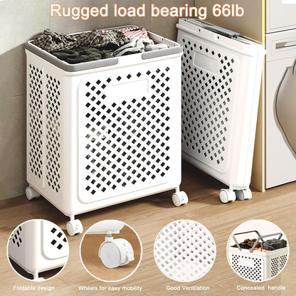 Foldable Laundry Basket With Wheels Space Saving Rolling Hamper