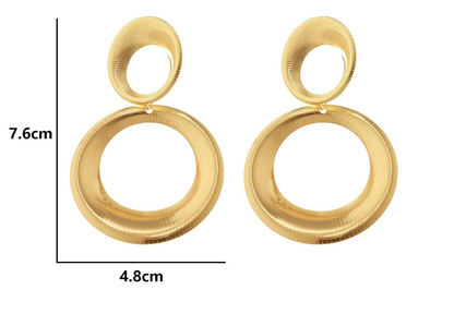 Gold Circle Statement Earrings 3D Double Ring Fashion Jewelry