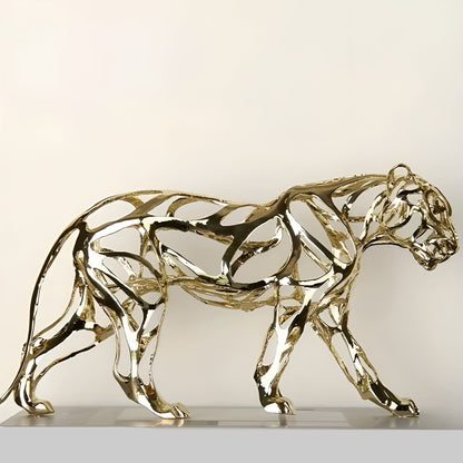 Golden Leopard Sculpture Luxury Metal Animal Home Decor