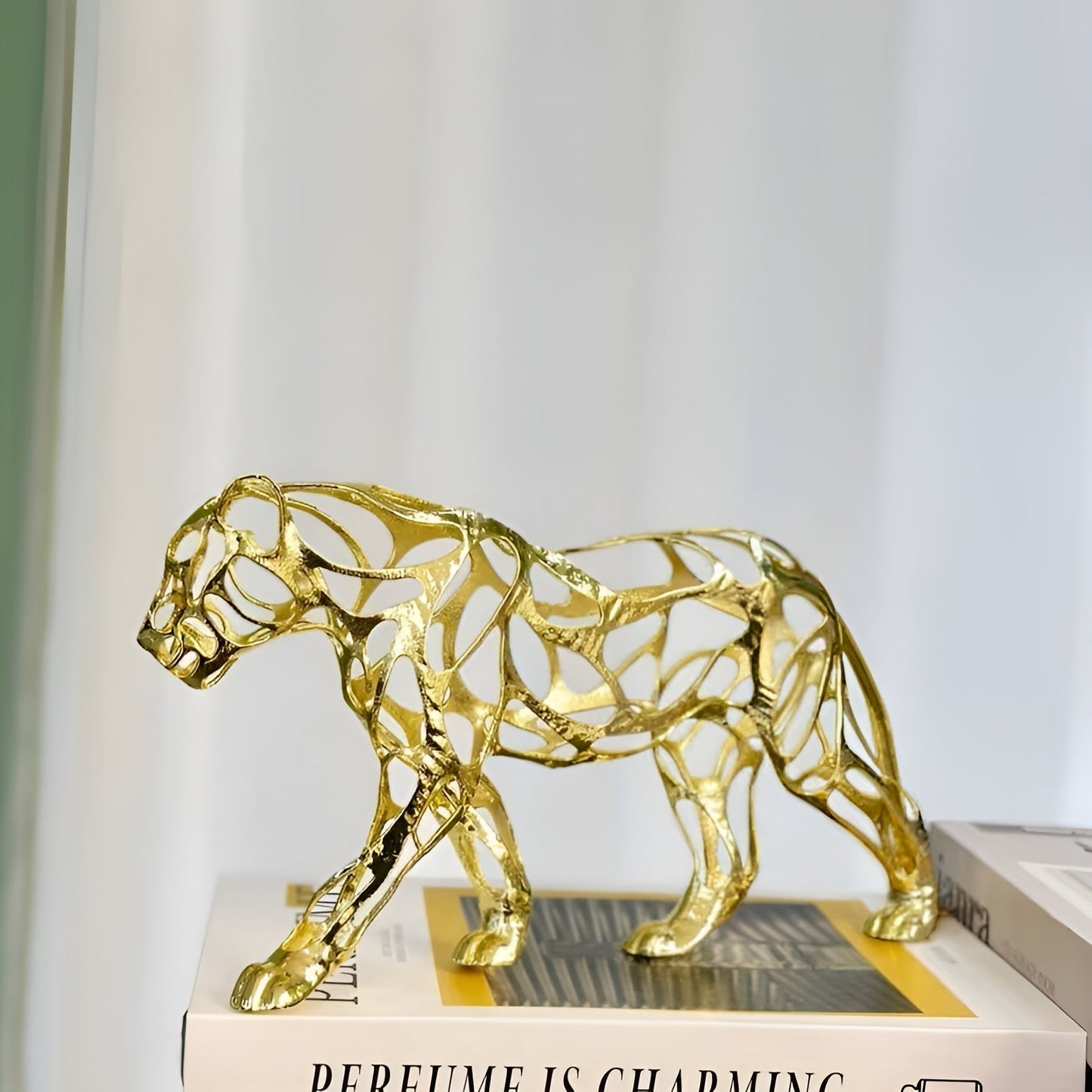 Golden Leopard Sculpture Luxury Metal Animal Home Decor