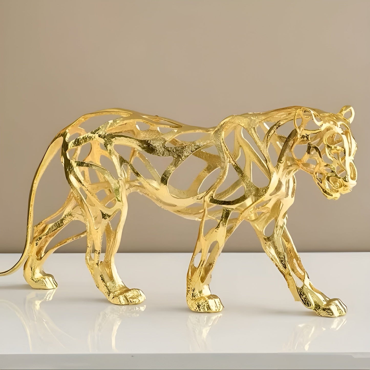 Golden Leopard Sculpture Luxury Metal Animal Home Decor