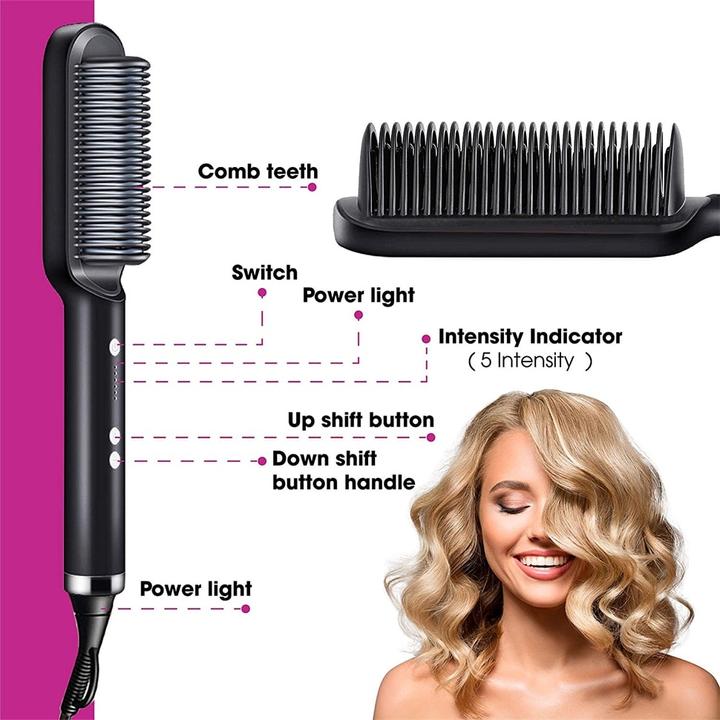 Hair Straightening Comb Ionic Heated Styling Brush Adjustable Heat