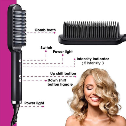 Hair Straightening Comb Ionic Heated Styling Brush Adjustable Heat