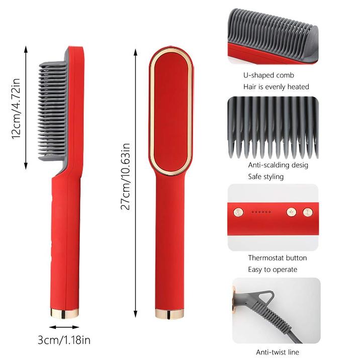 Hair Straightening Comb Ionic Heated Styling Brush Adjustable Heat