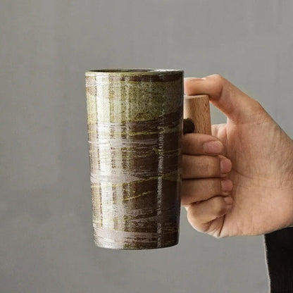 Handcrafted Ceramic Coffee Mug Artistic Earth Tone Design Comfortable Handle