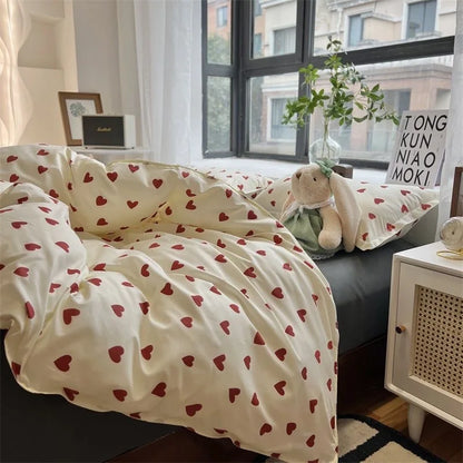 Heart Print Duvet Cover Set Soft Bedding Twin Full Queen