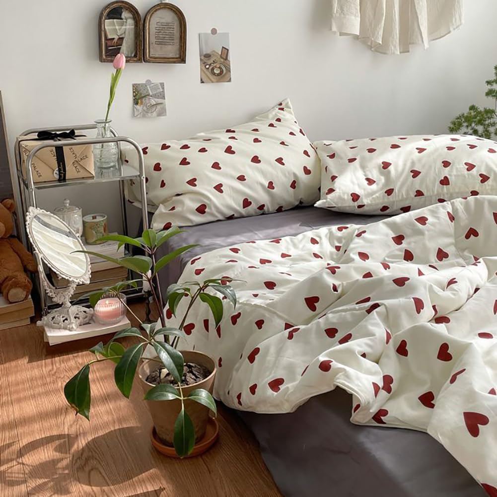 Heart Print Duvet Cover Set Soft Bedding Twin Full Queen