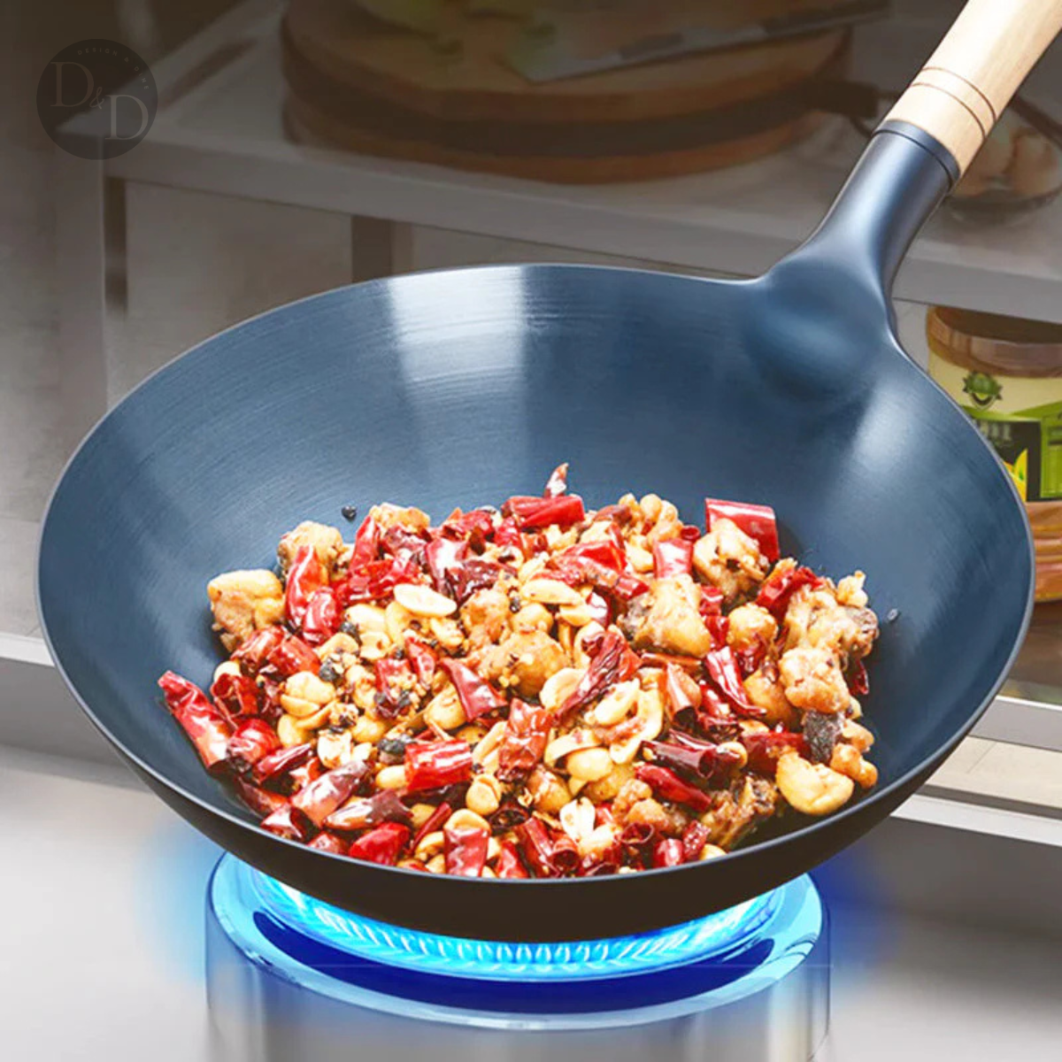 Iron Wok Pan Natural Non Stick Lightweight Stir Fry Cookware