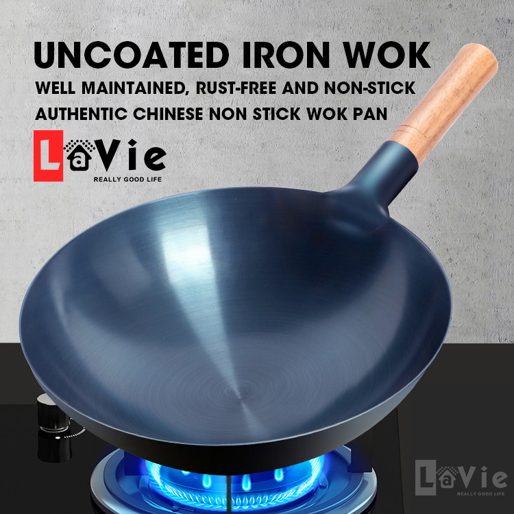 Iron Wok Pan Natural Non Stick Lightweight Stir Fry Cookware