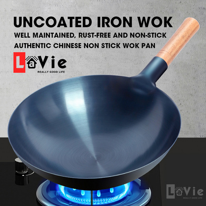 Iron Wok Pan Natural Non Stick Lightweight Stir Fry Cookware