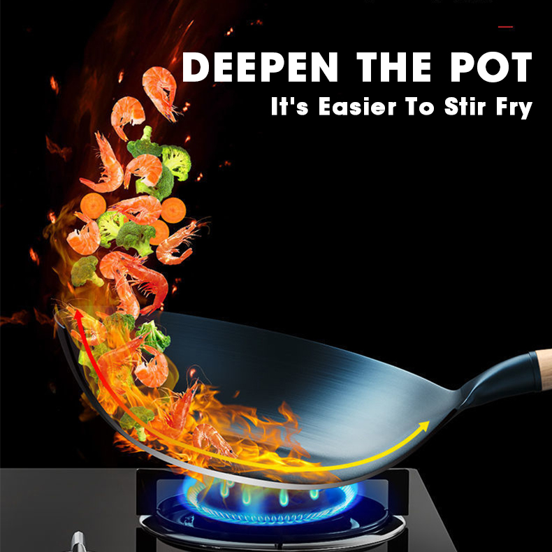 Iron Wok Pan Natural Non Stick Lightweight Stir Fry Cookware