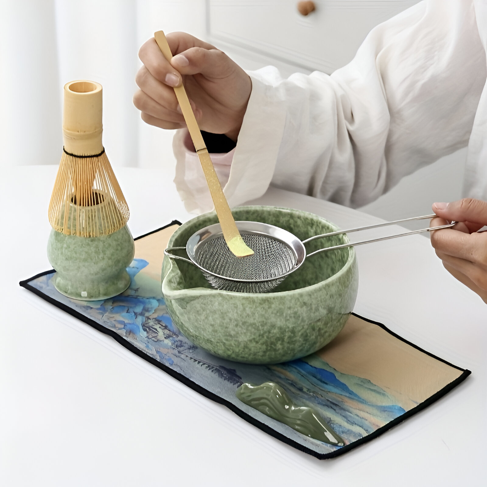 Japanese Matcha Tea Ceremony Set Ceramic Bowl Bamboo Whisk Gift Kit