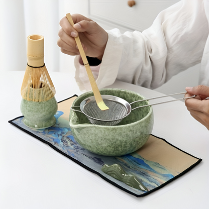 Japanese Matcha Tea Ceremony Set Ceramic Bowl Bamboo Whisk Gift Kit