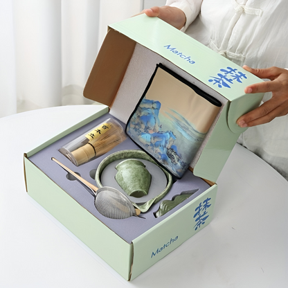 Japanese Matcha Tea Ceremony Set Ceramic Bowl Bamboo Whisk Gift Kit