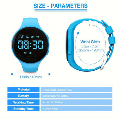 Kids Digital Watch Step Counter LED Fitness Tracker Alarm Stopwatch
