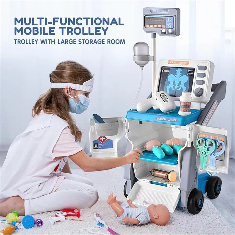 Kids Doctor Play Set Medical Toy Kit With Accessories Storage Cart
