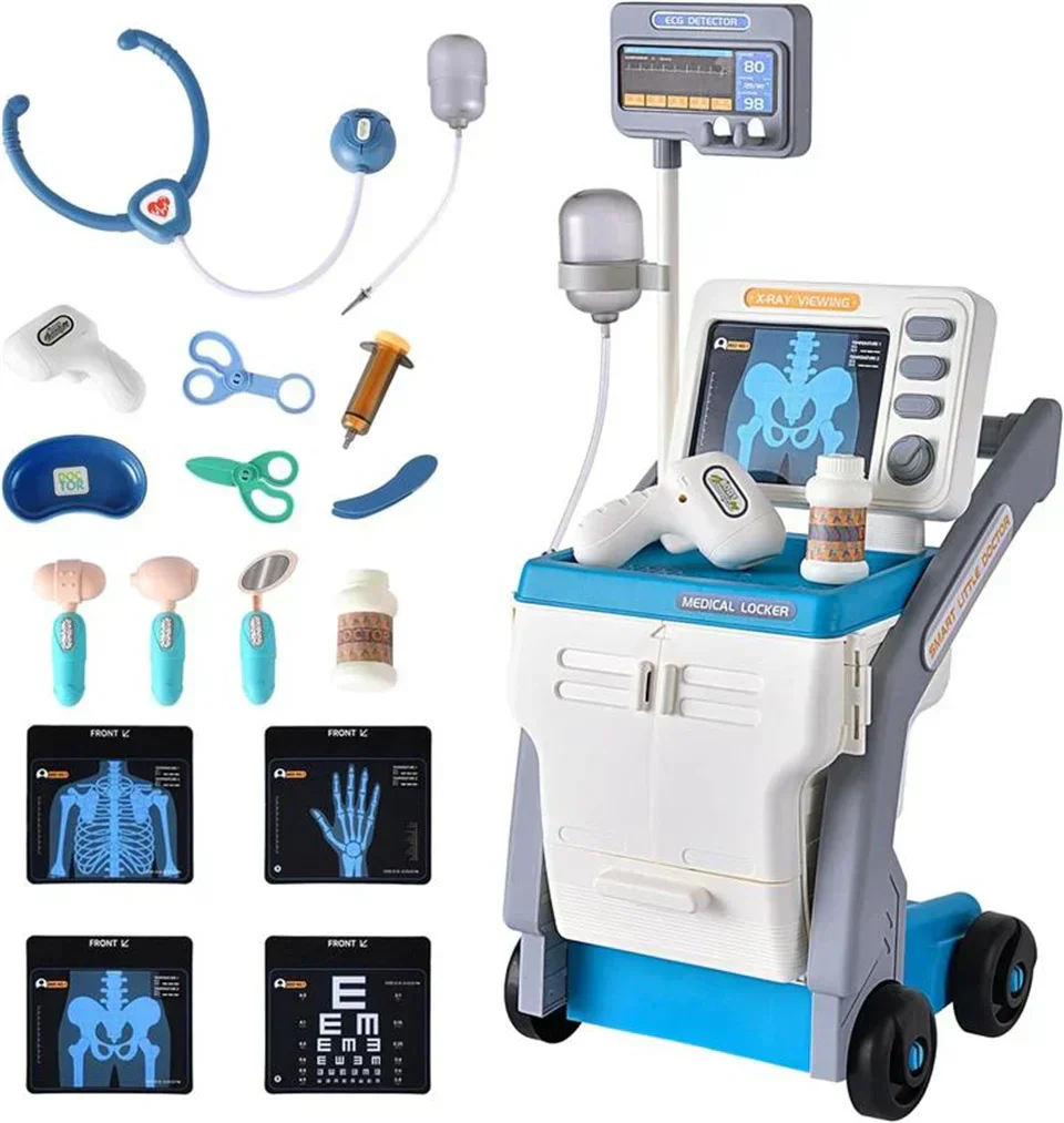 Kids Doctor Play Set Medical Toy Kit With Accessories Storage Cart