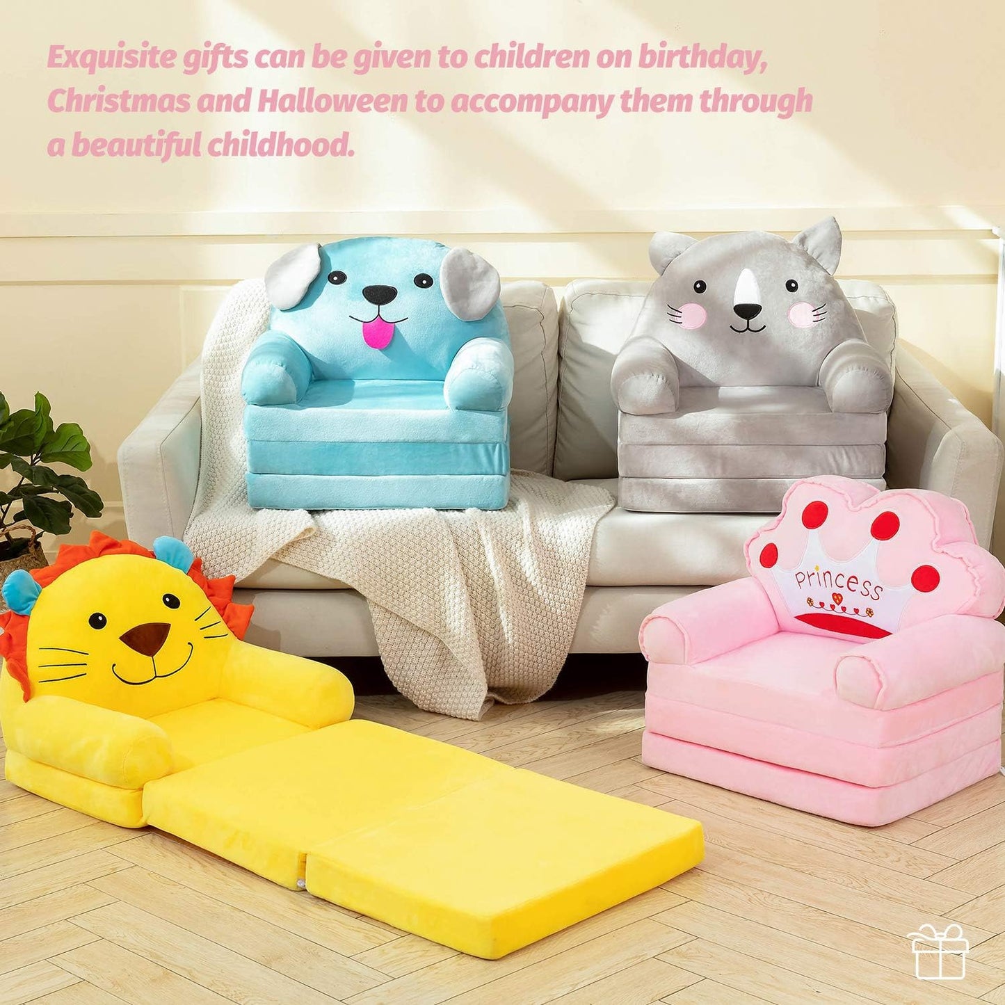 Kids Foldable Sofa Chair Soft Foam Toddler Lounge Seat Animal Design
