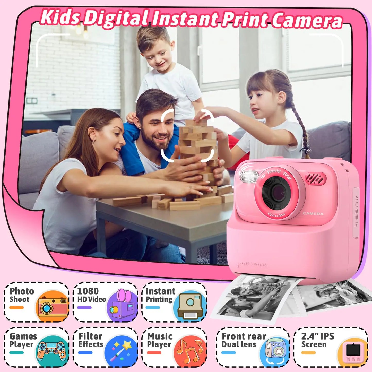 Kids Instant Print Camera HD Selfie Digital Camera