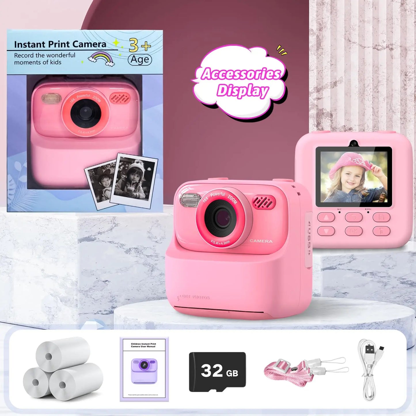 Kids Instant Print Camera HD Selfie Digital Camera