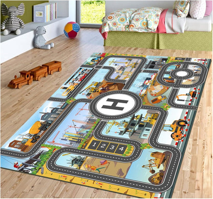 Kids Play Mat Road Track Construction Rug Vehicle Play Carpet