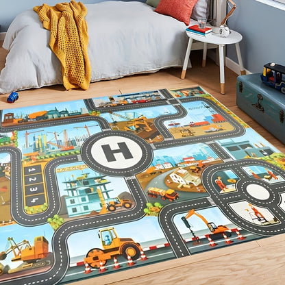 Kids Play Mat Road Track Construction Rug Vehicle Play Carpet